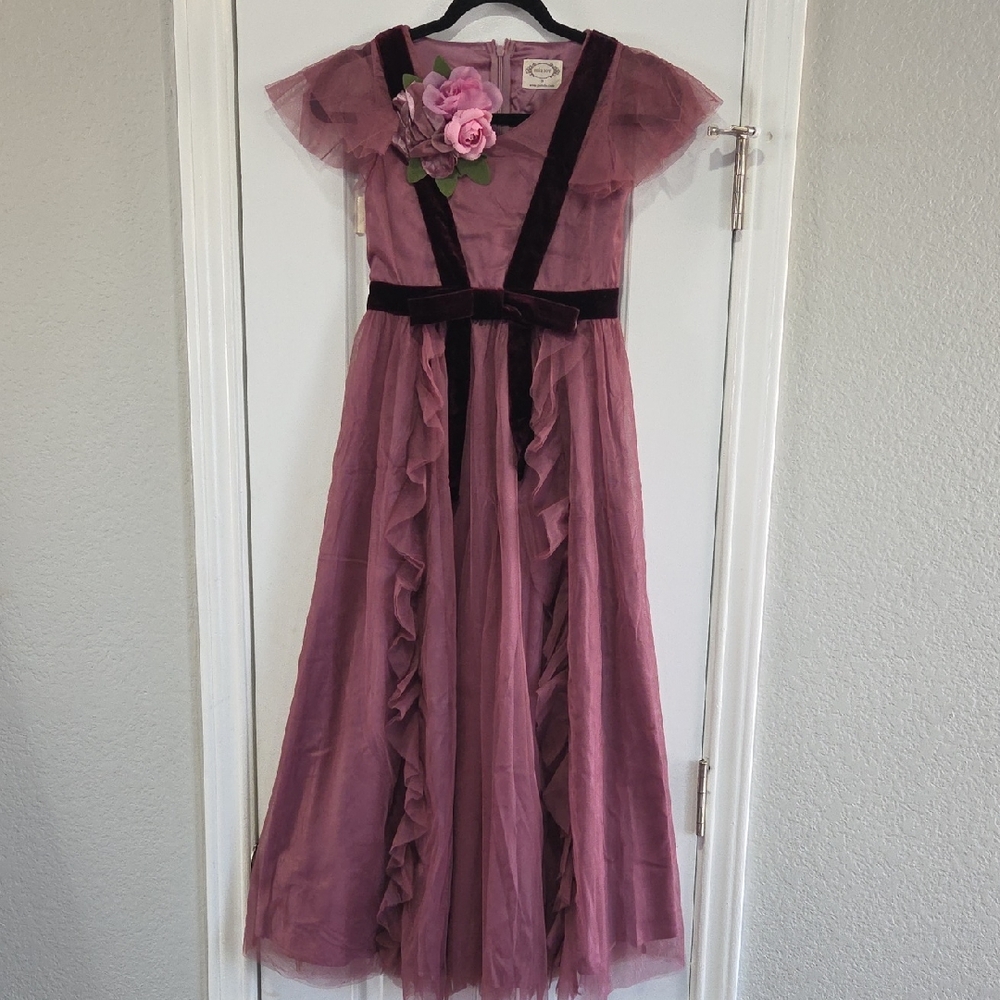Elegant Mauve Kids Dress with Floral Accent